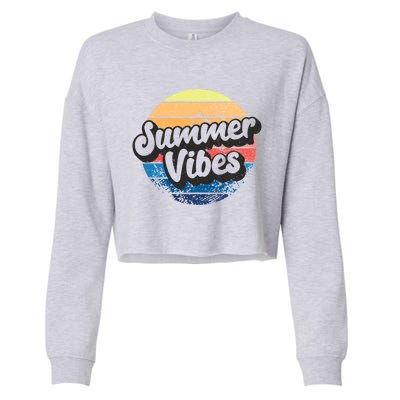 Summer Vibes Retro Distressed Fun Vacay Beach Lake Quote Gift Cropped Pullover Crew