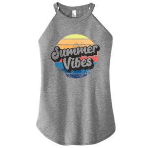 Summer Vibes Retro Distressed Fun Vacay Beach Lake Quote Gift Women's Perfect Tri Rocker Tank