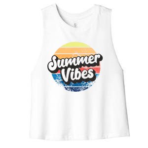 Summer Vibes Retro Distressed Fun Vacay Beach Lake Quote Gift Women's Racerback Cropped Tank