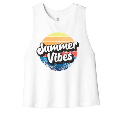 Summer Vibes Retro Distressed Fun Vacay Beach Lake Quote Gift Women's Racerback Cropped Tank