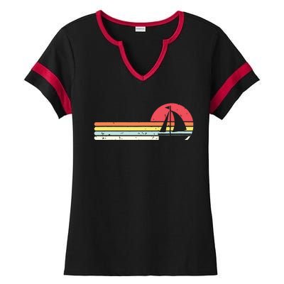 Sailing Vintage Retro Sailboat Boating Boat Sailor Gift Ladies Halftime Notch Neck Tee