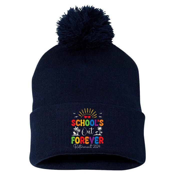 Summer Vacation Retro SchoolS Out Forever Retirement 2024 Pom Pom 12in Knit Beanie