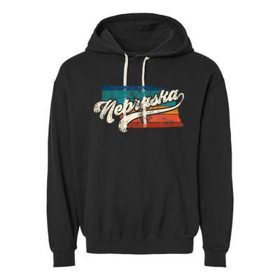 Sunset Vintage Retro Nebraska Home State Ne 70s 80s Style Garment-Dyed Fleece Hoodie