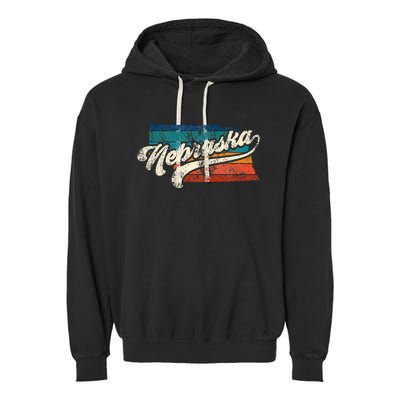 Sunset Vintage Retro Nebraska Home State Ne 70s 80s Style Garment-Dyed Fleece Hoodie