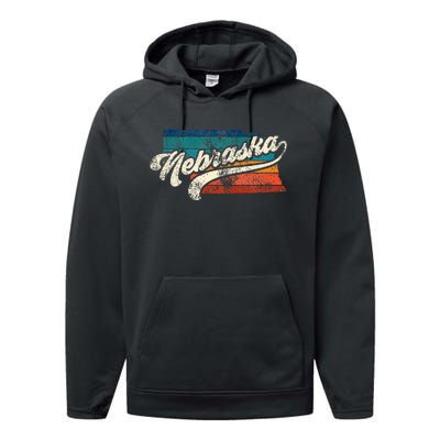 Sunset Vintage Retro Nebraska Home State Ne 70s 80s Style Performance Fleece Hoodie