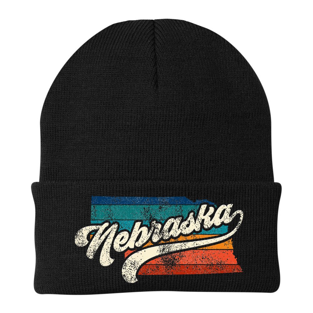 Sunset Vintage Retro Nebraska Home State Ne 70s 80s Style Beanie