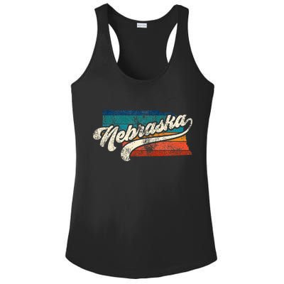 Sunset Vintage Retro Nebraska Home State Ne 70s 80s Style Ladies PosiCharge Competitor Racerback Tank