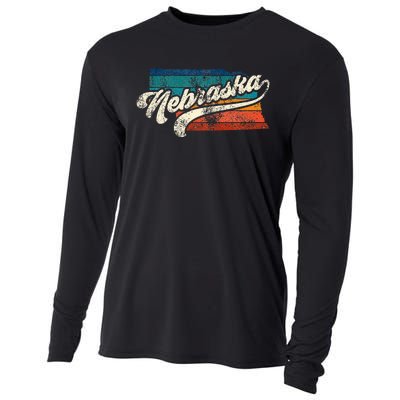 Sunset Vintage Retro Nebraska Home State Ne 70s 80s Style Cooling Performance Long Sleeve Crew