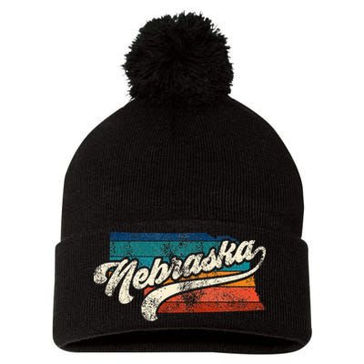 Sunset Vintage Retro Nebraska Home State Ne 70s 80s Style Pom Pom 12in Knit Beanie