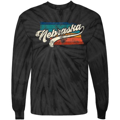 Sunset Vintage Retro Nebraska Home State Ne 70s 80s Style Tie-Dye Long Sleeve Shirt