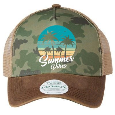 Summer Vibes Retro Sunset Vintage Palm Tree Legacy Tie Dye Trucker Hat