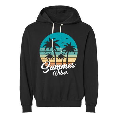 Summer Vibes Retro Sunset Vintage Palm Tree Garment-Dyed Fleece Hoodie