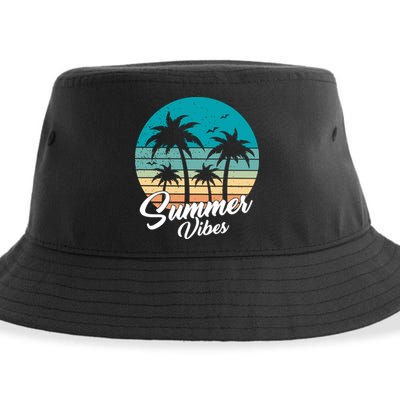 Summer Vibes Retro Sunset Vintage Palm Tree Sustainable Bucket Hat