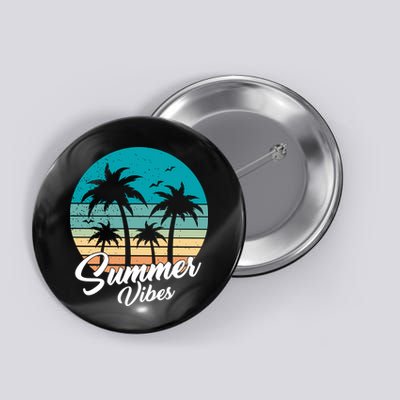 Summer Vibes Retro Sunset Vintage Palm Tree Button