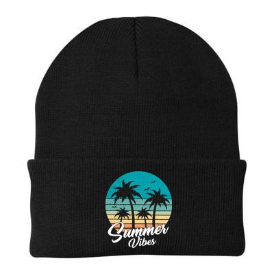 Summer Vibes Retro Sunset Vintage Palm Tree Beanie