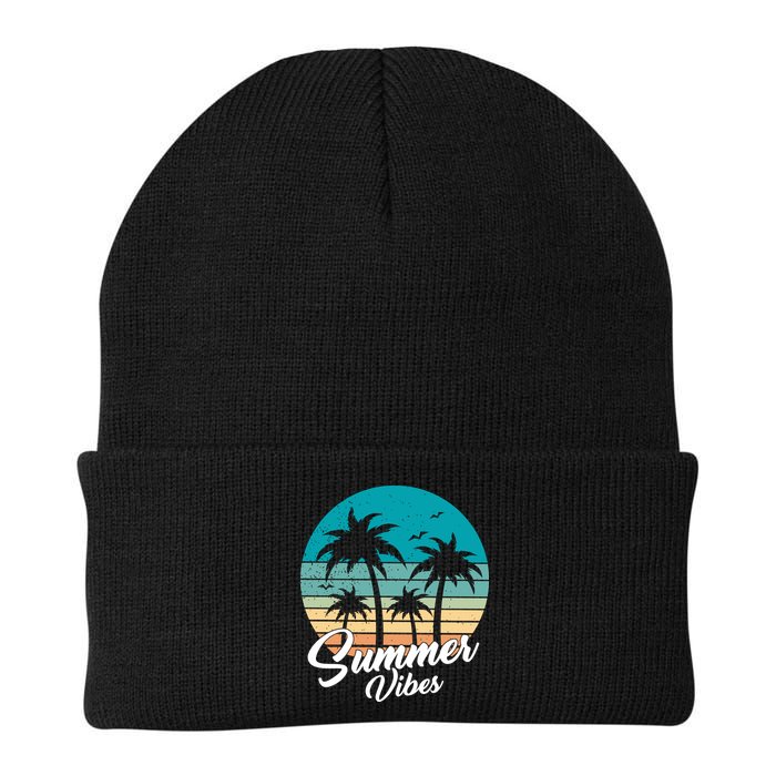 Summer Vibes Retro Sunset Vintage Palm Tree Beanie