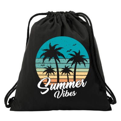 Summer Vibes Retro Sunset Vintage Palm Tree Drawstring Bag
