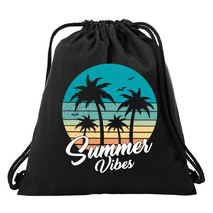 Summer Vibes Retro Sunset Vintage Palm Tree Drawstring Bag