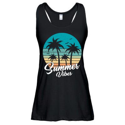 Summer Vibes Retro Sunset Vintage Palm Tree Ladies Essential Flowy Tank