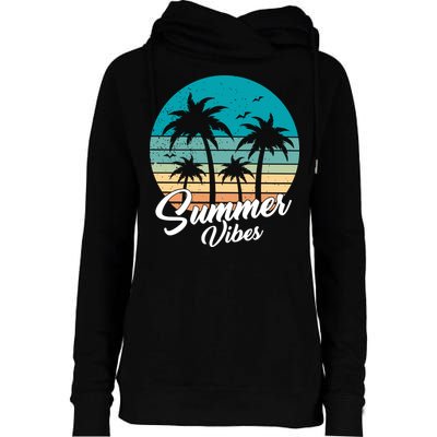 Summer Vibes Retro Sunset Vintage Palm Tree Womens Funnel Neck Pullover Hood