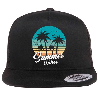Summer Vibes Retro Sunset Vintage Palm Tree Flatbill Hat