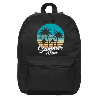 Summer Vibes Retro Sunset Vintage Palm Tree 16 in Basic Backpack