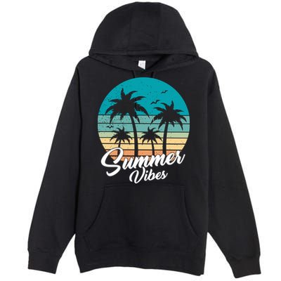 Summer Vibes Retro Sunset Vintage Palm Tree Premium Pullover Hoodie
