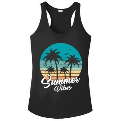 Summer Vibes Retro Sunset Vintage Palm Tree Ladies PosiCharge Competitor Racerback Tank