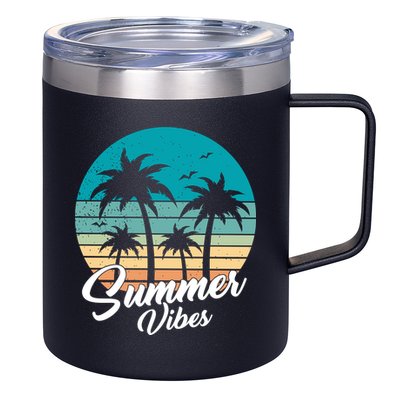 Summer Vibes Retro Sunset Vintage Palm Tree 12oz Stainless Steel Coffee Mug