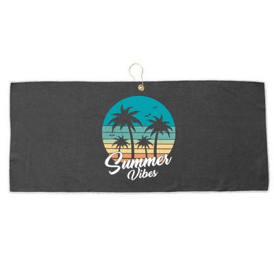 Summer Vibes Retro Sunset Vintage Palm Tree Large Microfiber Waffle Golf Towel