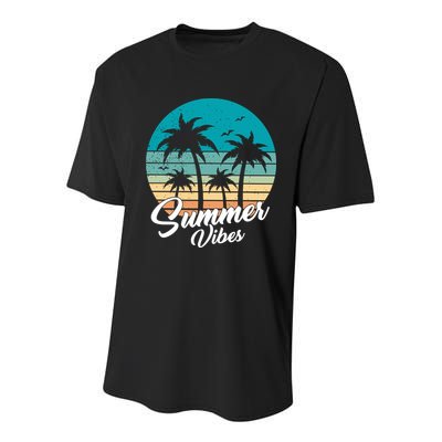 Summer Vibes Retro Sunset Vintage Palm Tree Youth Performance Sprint T-Shirt