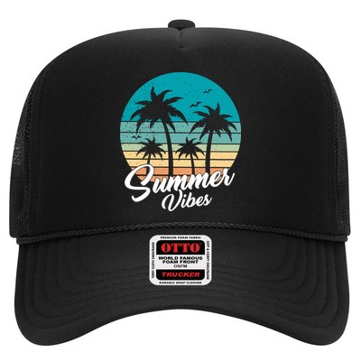 Summer Vibes Retro Sunset Vintage Palm Tree Trucker Hat