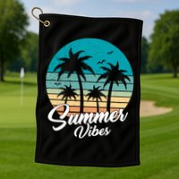 Summer Vibes Retro Sunset Vintage Palm Tree Golf Towel