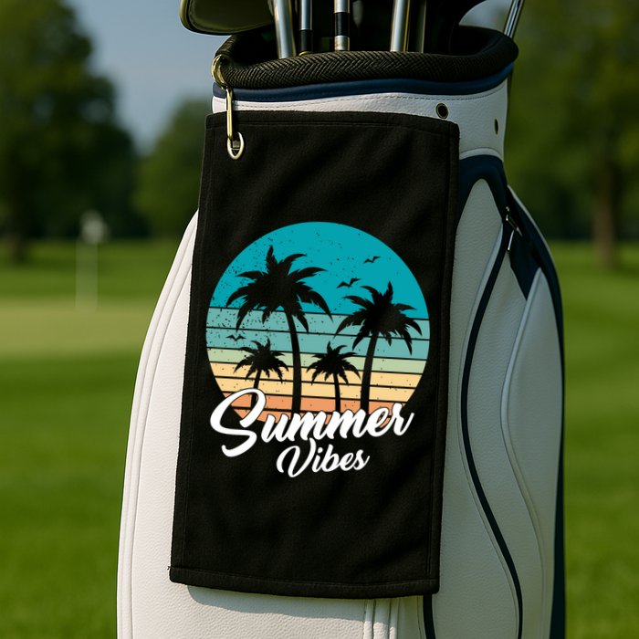 Summer Vibes Retro Sunset Vintage Palm Tree Golf Towel