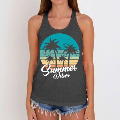 Summer Vibes Retro Sunset Vintage Palm Tree Women's Knotted Racerback Tank