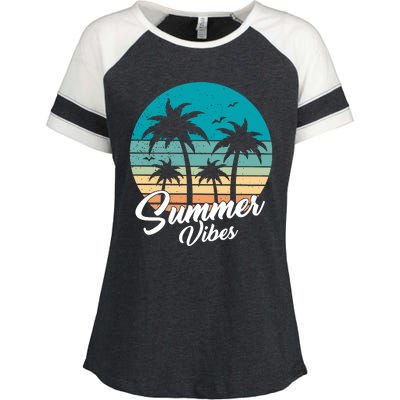 Summer Vibes Retro Sunset Vintage Palm Tree Enza Ladies Jersey Colorblock Tee