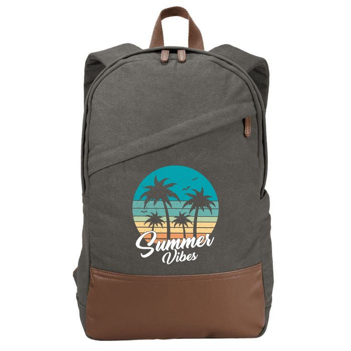 Summer Vibes Retro Sunset Vintage Palm Tree Cotton Canvas Backpack