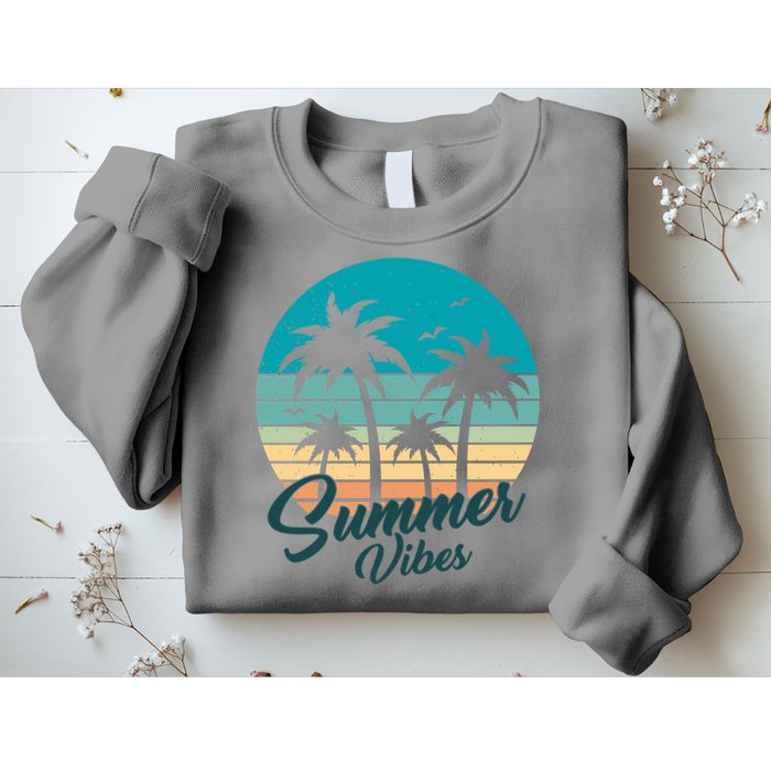 Summer Vibes Retro Sunset Vintage Palm Tree Sweatshirt