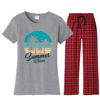 Summer Vibes Retro Sunset Vintage Palm Tree Women's Flannel Pajama Set