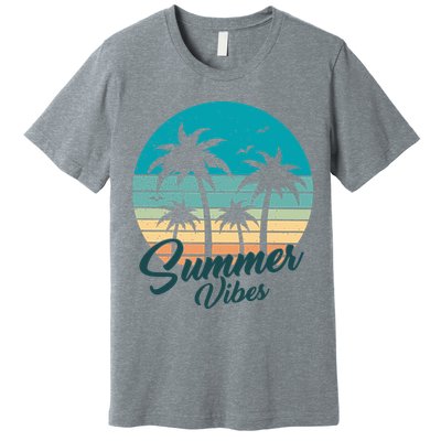 Summer Vibes Retro Sunset Vintage Palm Tree Premium T-Shirt