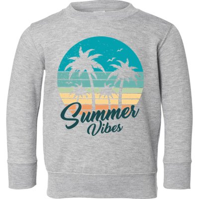 Summer Vibes Retro Sunset Vintage Palm Tree Toddler Sweatshirt