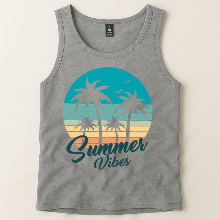 Summer Vibes Retro Sunset Vintage Palm Tree Tank Top