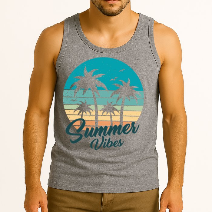 Summer Vibes Retro Sunset Vintage Palm Tree Tank Top