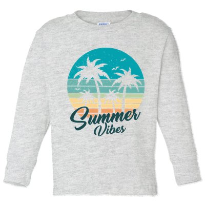Summer Vibes Retro Sunset Vintage Palm Tree Toddler Long Sleeve Shirt