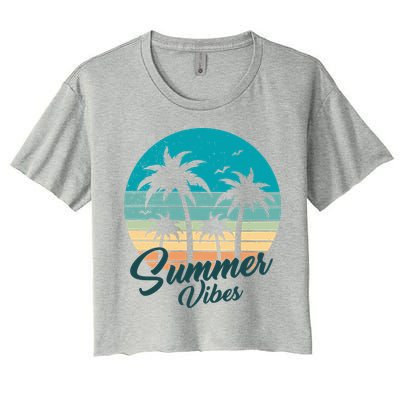 Summer Vibes Retro Sunset Vintage Palm Tree Crop Top
