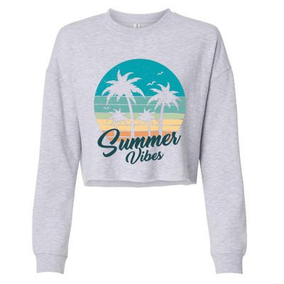 Summer Vibes Retro Sunset Vintage Palm Tree Cropped Pullover Crew