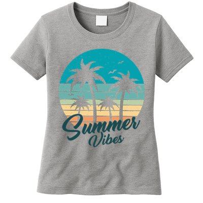 Summer Vibes Retro Sunset Vintage Palm Tree Womens T-Shirt
