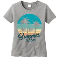Summer Vibes Retro Sunset Vintage Palm Tree Womens T-Shirt
