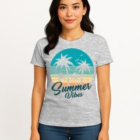 Summer Vibes Retro Sunset Vintage Palm Tree Womens T-Shirt