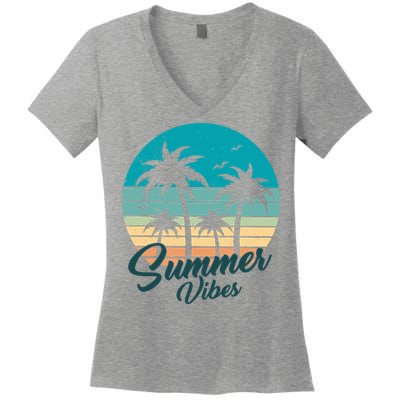 Summer Vibes Retro Sunset Vintage Palm Tree Women's V-Neck T-Shirt